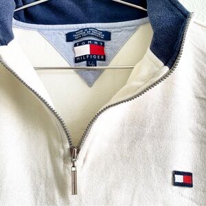 VINTAGE TOMMY HILFIGER short sleeve zip up polo shirt top large 90s prep cotton